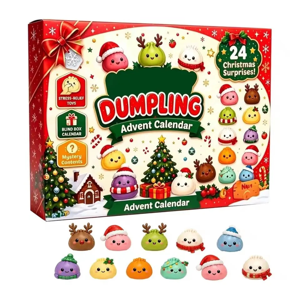 Christmas Advent Calendar 24 Days Countdown Set, Dumpling Squishy Slow Rising Squeeze Fidget Sensory Holiday Decor Gift