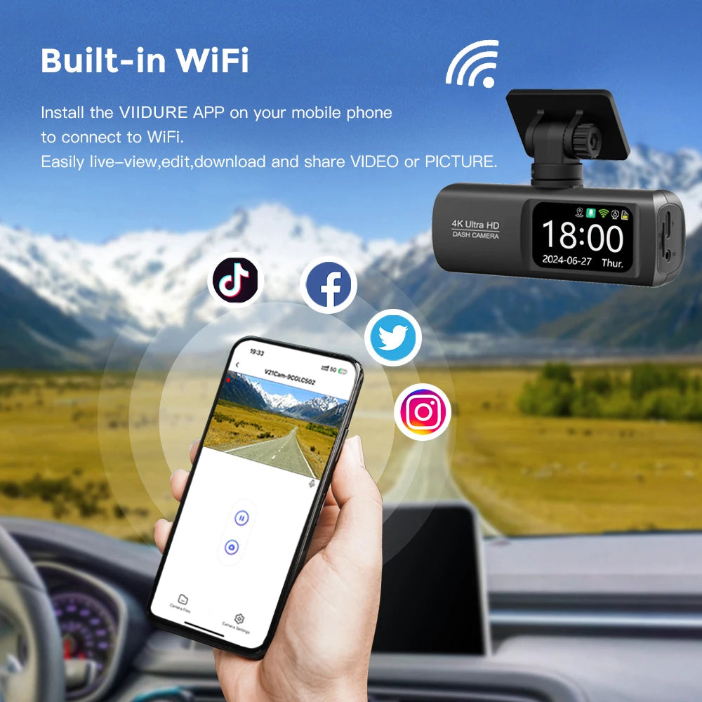 4K WiFi Dual-Lens Dash Cam – Front and Rear Driving Recorder