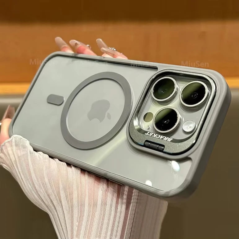 Luxury Magnetic Shockproof Phone Case For iPhone 15 14 13 12 16 17 Pro Max Plus Air 11 Funda Stand Glass Lens Protection Cover