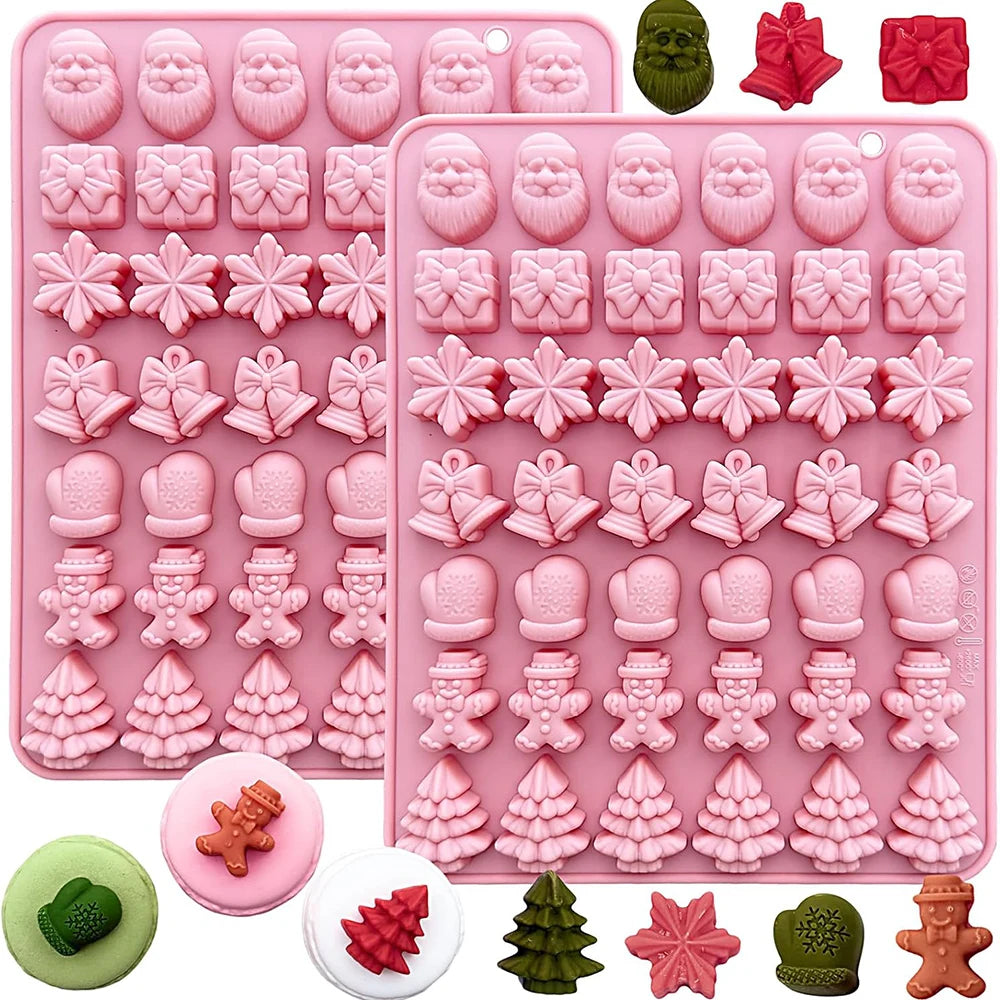 Christmas Silicone Mold for Xmas Chocolate Decor,6/7 Shapes Gummy Mould,Santa Snowflake Tree Gingerbread Food Grade Baking Mould