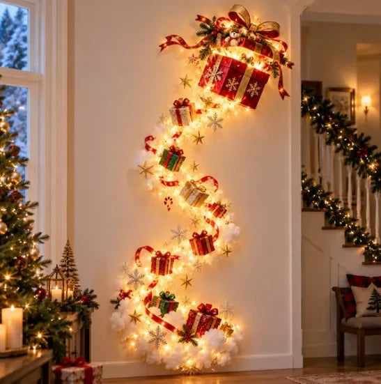Christmas Magic Trail Wall Light-LED Glowing Christmas Scene Wall Decoration,Santa Sleigh Reindeer Hanging Decoration for Party