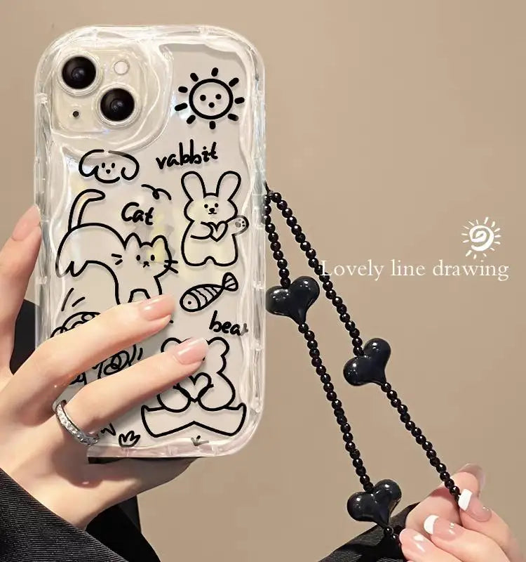 Phone Case For iPhone 17 16 15 Pro Max 14 11 13 12 Mini Plus 16E 17 Air IPhone17 Back Cover Flower Bracelet Wrist Chain Strap