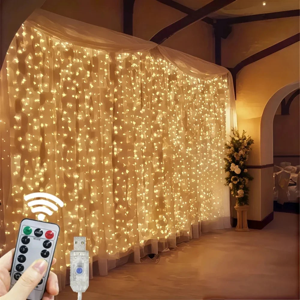 LED Curtain String Lights with Remote – USB Fairy Garland for Wedding & Christmas Decor