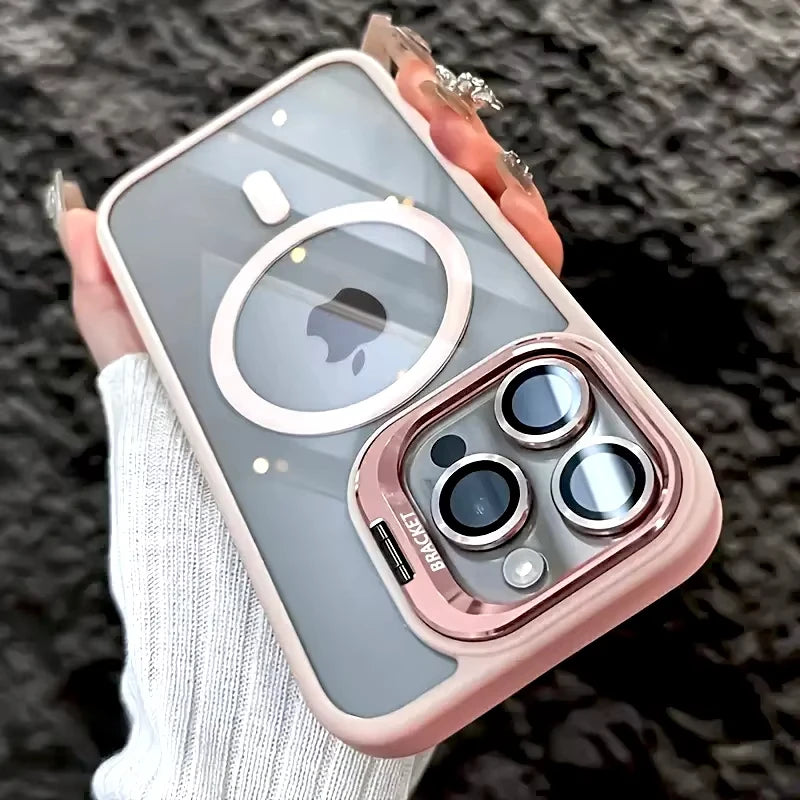 Luxury Magnetic Shockproof Phone Case For iPhone 15 14 13 12 16 17 Pro Max Plus Air 11 Funda Stand Glass Lens Protection Cover