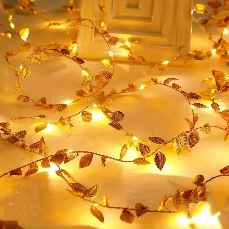 Ivy Leaf Fairy String Lights – Battery-Powered Green Leaf Garland