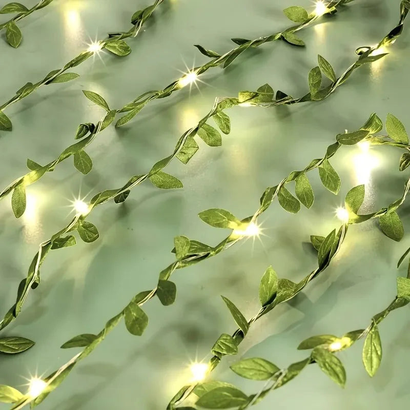 Ivy Leaf Fairy String Lights – Battery-Powered Green Leaf Garland