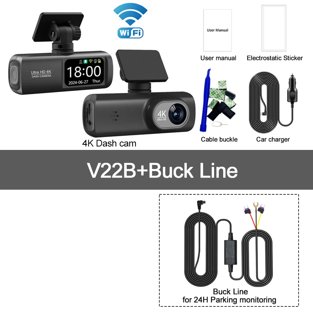 4K WiFi Dual-Lens Dash Cam – Front and Rear Driving Recorder