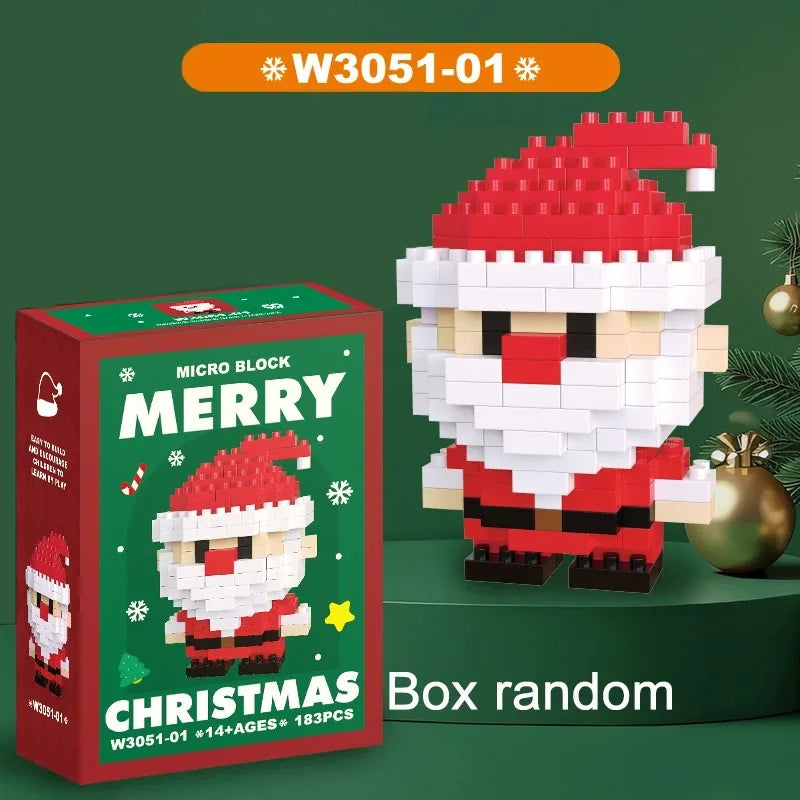 Christmas Gifts Micro Building Block Series Santa Claus Reindeer Puzzle Assembling Bricks Table Decoration Toys Kids