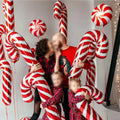 5pcs Red Christmas Candy Cane Foil Decor Balloons,Xmas Santa Canes Stick Candy Balloon For New Year Festival Holiday Party Decor