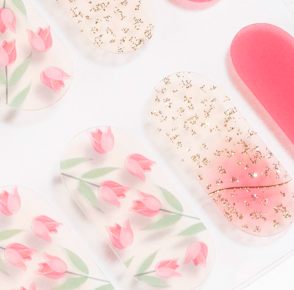 Pink Tulips Gel Nails